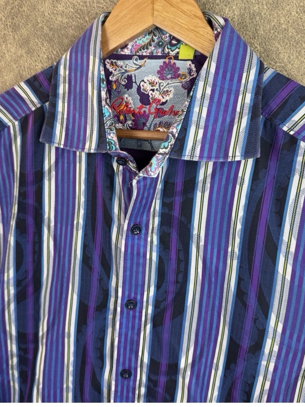 Robert Graham Purple and Blue Striped Dress Shirt